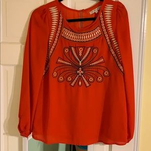 Joy Joy Long Sleeve Orange Blouse